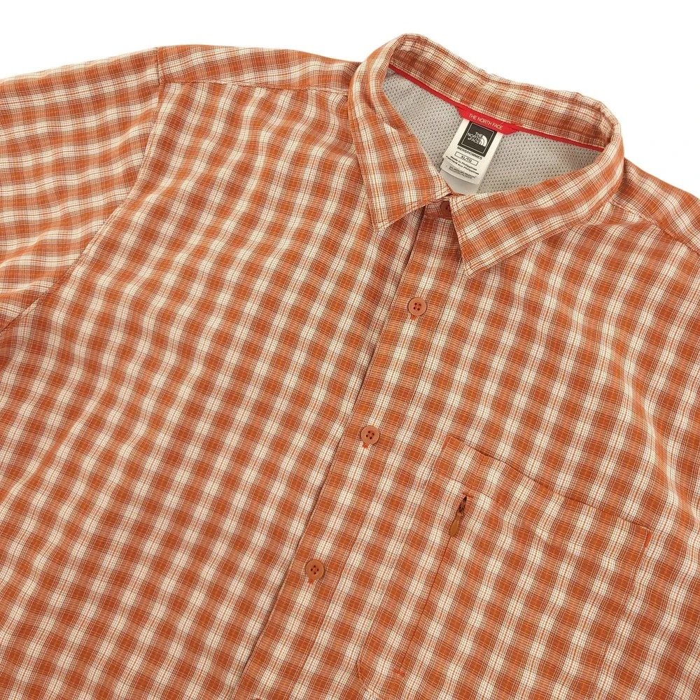 The North Face Shirt Mens XL Orange Plaid Short Sleeve Button Up Outdoor Hiking